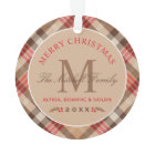 Elegant Tan Tartan Plaid Christmas Monogram Photo