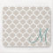 Elegant tan trellis pattern. Teal monogram