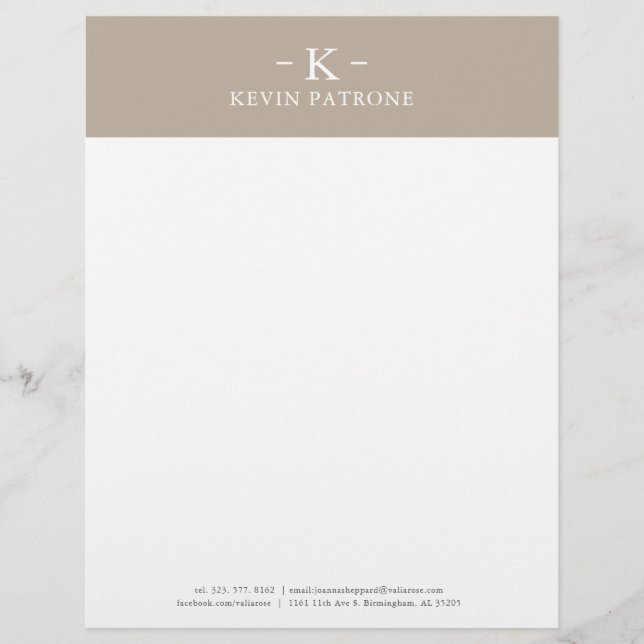 Elegant Tan With White Minimalistic Text Custom Letterhead (Front)