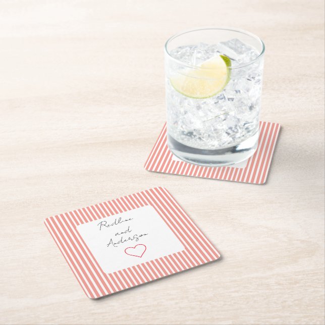 Elegant Tangerine Wedding Square Paper Coaster (Insitu)