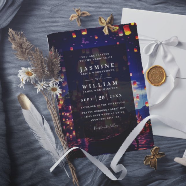 Elegant Tangled Lanterns Budget QR Code Wedding Invitation (Creator Uploaded)