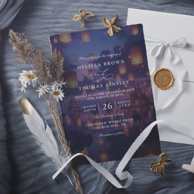 Elegant Tangled Lanterns Budget QR Code Wedding Invitation (Creator Uploaded)