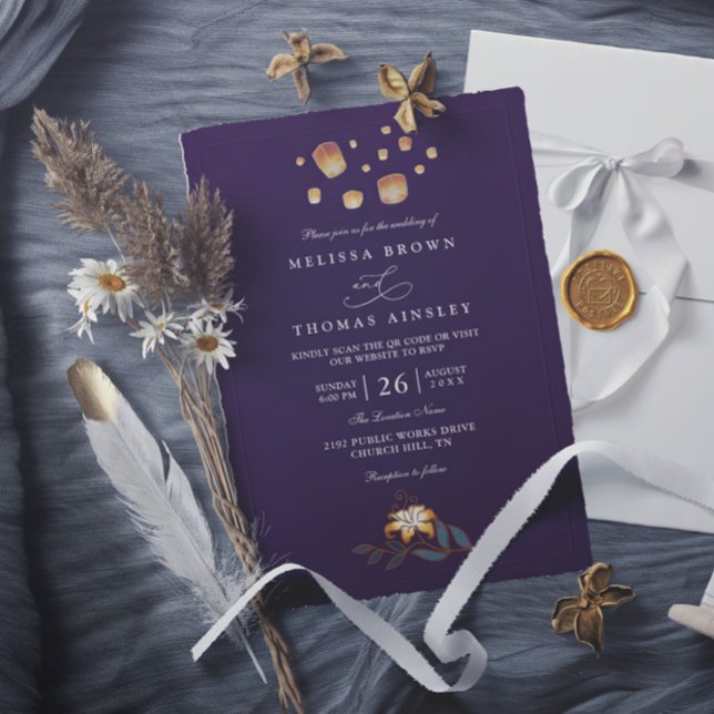 Elegant Tangled Lanterns Modern QR Code Wedding Invitation (Creator Uploaded)