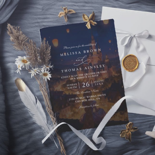 Elegant Tangled Lanterns Modern QR Code Wedding Invitation (Creator Uploaded)