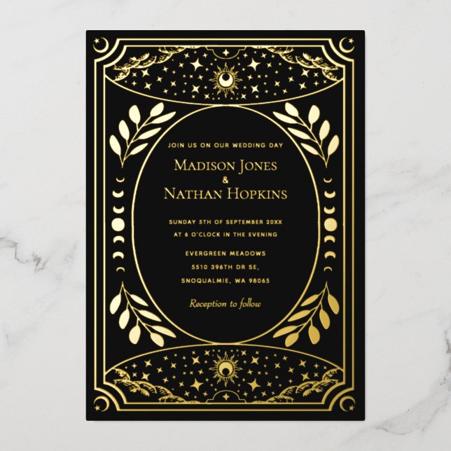 Elegant Tarot Gothic Wedding Foil Invitation (Front)