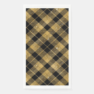 Elegant Tartan Black Gold Glitter Napkin