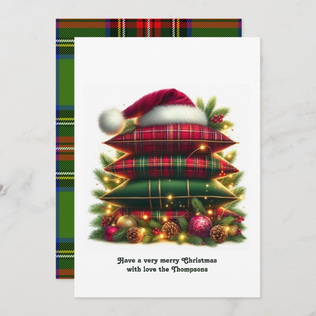 Elegant Tartan Christmas Cosy Plaid Pillows Holiday Card (Front/Back)
