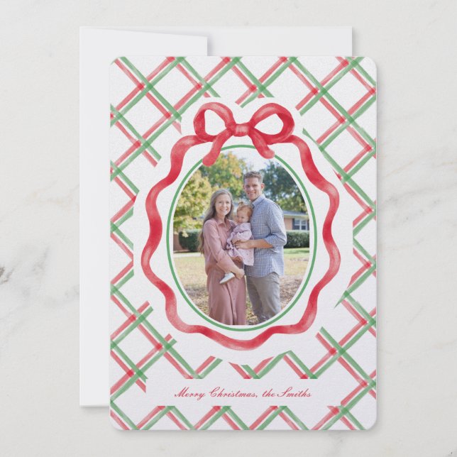 Elegant Tartan Christmas Photo Card (Front)