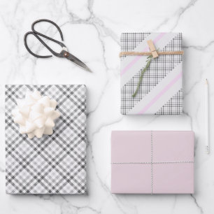 Elegant Tartan Grey White Blush Pattern Wrapping Paper Sheet