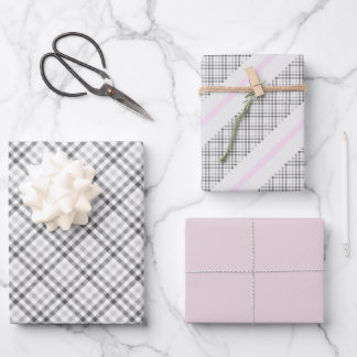 Elegant Tartan Grey White Blush Pattern  Wrapping Paper Sheet