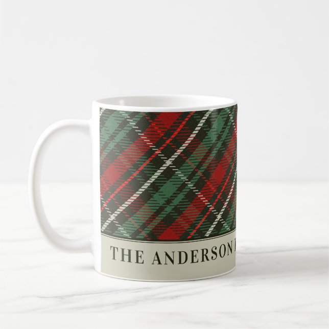 Elegant Tartan Hunter Green Plaid Custom Family Coffee Mug (Left)