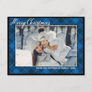 Elegant Tartan Merry Christmas Family Photo Postcard