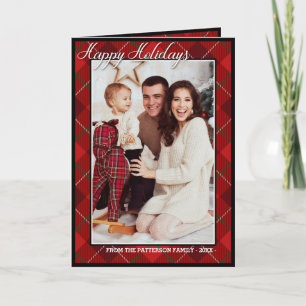 Elegant Tartan Modern Happy Holidays Family Photo Card