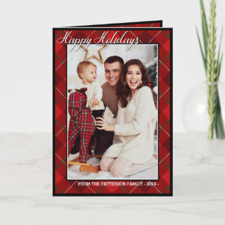 Elegant Tartan Modern Happy Holidays Family Photo Card