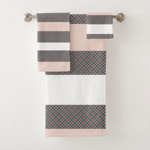 Elegant Tartan Pattern Red Green Pink Bath Towel Set