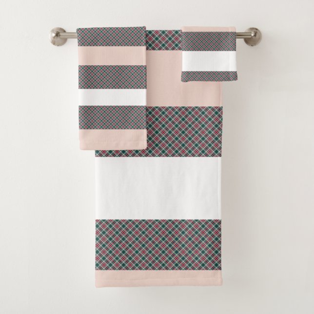 Elegant Tartan Pattern Red Green Pink Bath Towel Set (Insitu)