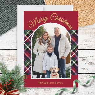 Elegant Tartan Plaid Arch Photo Merry Christmas Holiday Card
