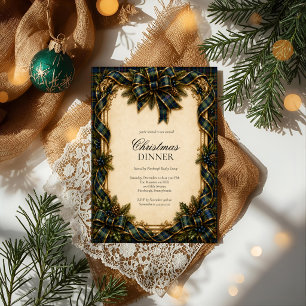 Elegant Tartan Plaid Bow Christmas Dinner Invitation