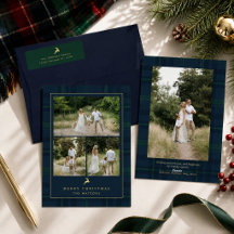 Elegant Tartan Plaid Gold Reindeer Family Photo 