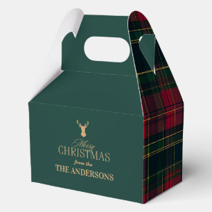 Elegant Tartan Plaid Merry Christmas Family Name Favour Box