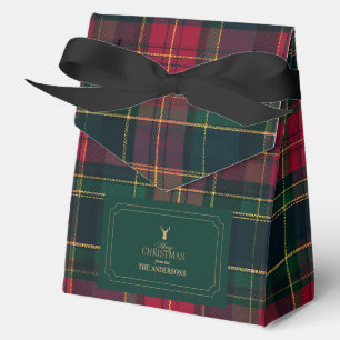 Elegant Tartan Plaid Merry Christmas Family Name Favour Box