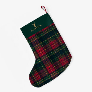 Elegant Tartan Plaid Merry Christmas Family Name Small Christmas Stocking