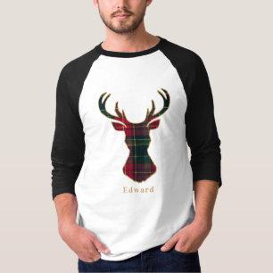 Elegant Tartan Plaid Merry Christmas Family Name T-Shirt