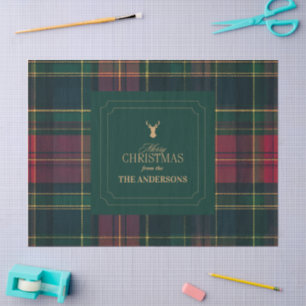 Elegant Tartan Plaid Merry Christmas Family Name Tissue Paper