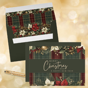 Elegant Tartan Plaid Red Poinsettias Christmas Envelope