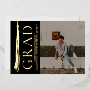 Elegant Tassel Grad Party Custom Photo  Foil Holiday Card