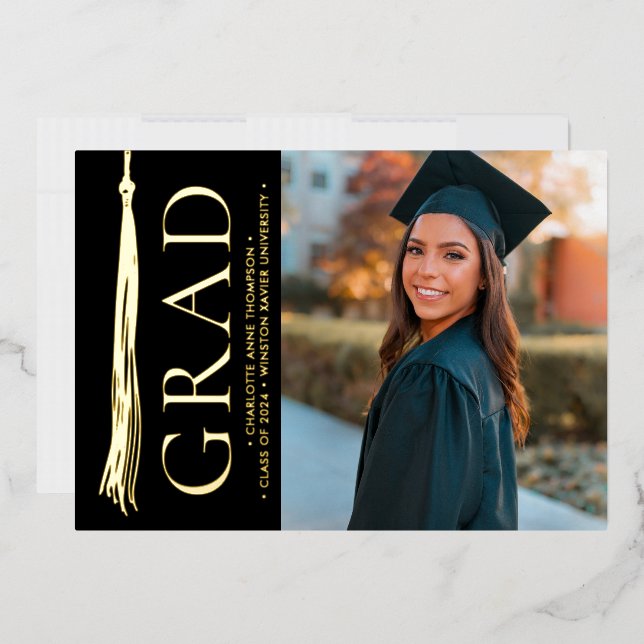 Elegant Tassel Grad Photo Modern Foil Holiday Card (Envelope)