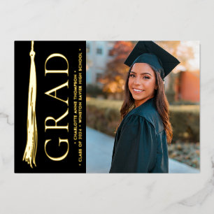 Elegant Tassel High School Grad Party Custom  Foil Holiday Card