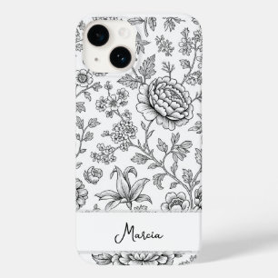 Elegant Tasteful Personalized Floral Drawing Case-Mate iPhone 14 Case