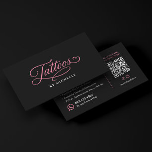 Elegant Tattoos Script Tattooist Pink Black Business Card