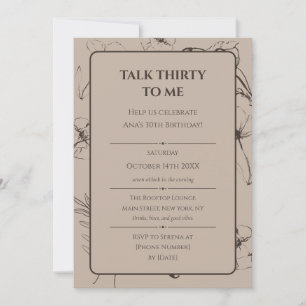 Elegant Taupe and Espresso Floral 30th Birthday Invitation