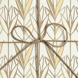 Elegant Taupe and White Foliage Art Deco Style  Wrapping Paper