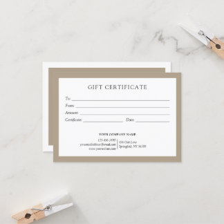 Elegant Taupe Beige Business Gift Certificate Logo