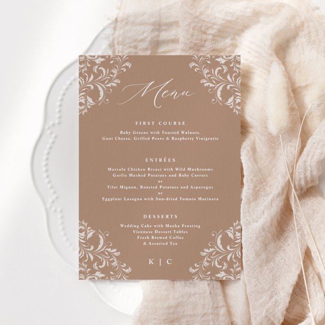 Elegant Taupe Beige Tan Classic Wedding Menu (Creator Uploaded)