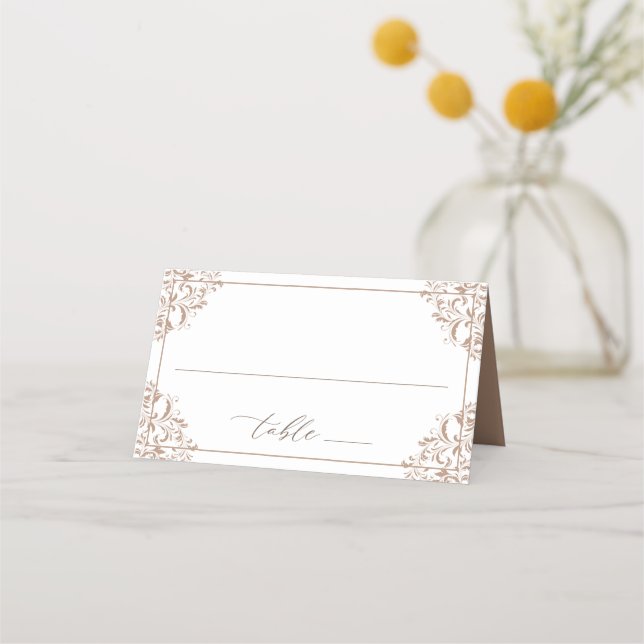 Elegant Taupe Beige Wedding Vintage Classic Place Card (Front)