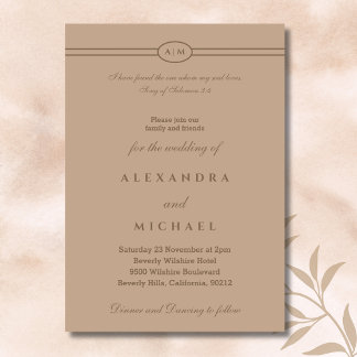 Elegant Taupe Bible Verse Christian Wedding Invitation