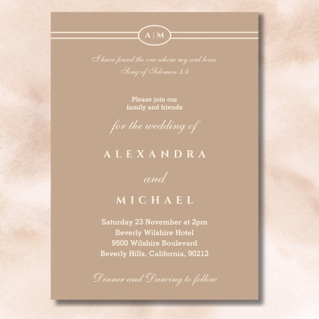 Elegant Taupe Bible Verse Christian Wedding  Invitation (Creator Uploaded)