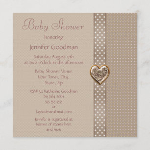 Elegant Taupe Bow & Heart Jewels Baby Shower Invitation