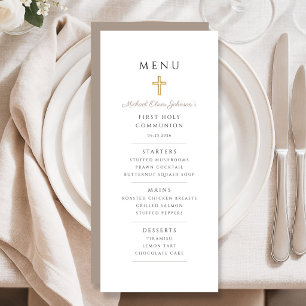 Elegant Taupe Boy First Communion Menu