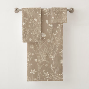 Elegant Taupe Brown Botanicals Bath Towel Set