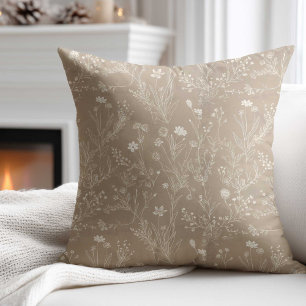 Elegant Taupe Brown Flower  Cushion