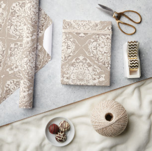 Elegant Taupe Cream Damask Wrapping Paper