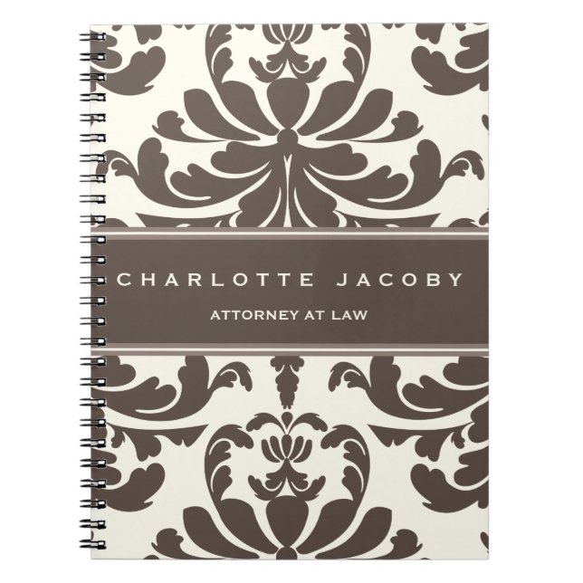 Elegant Taupe Damask Notebook (Front)