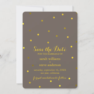 Elegant Taupe Faux Gold Foil Dots Save the Date