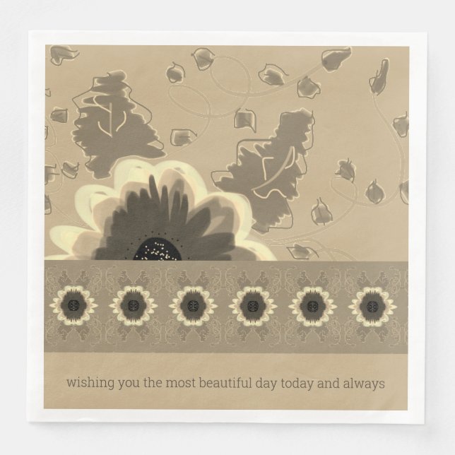 Elegant Taupe Floral Napkin (Front)