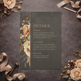 Elegant Taupe Floral Wedding Details Card